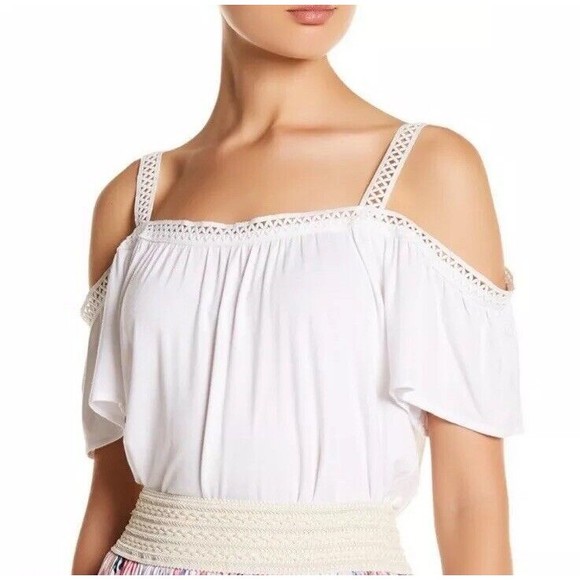 T Tahari White Avi Cold Shoulder Shirt Sz: S - Picture 1 of 3